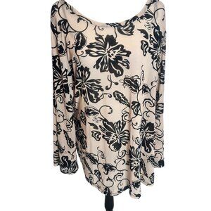 La Vanya Sheer Long-Sleeved Top Size 3X Beige Black Floral Blouse LaVanya